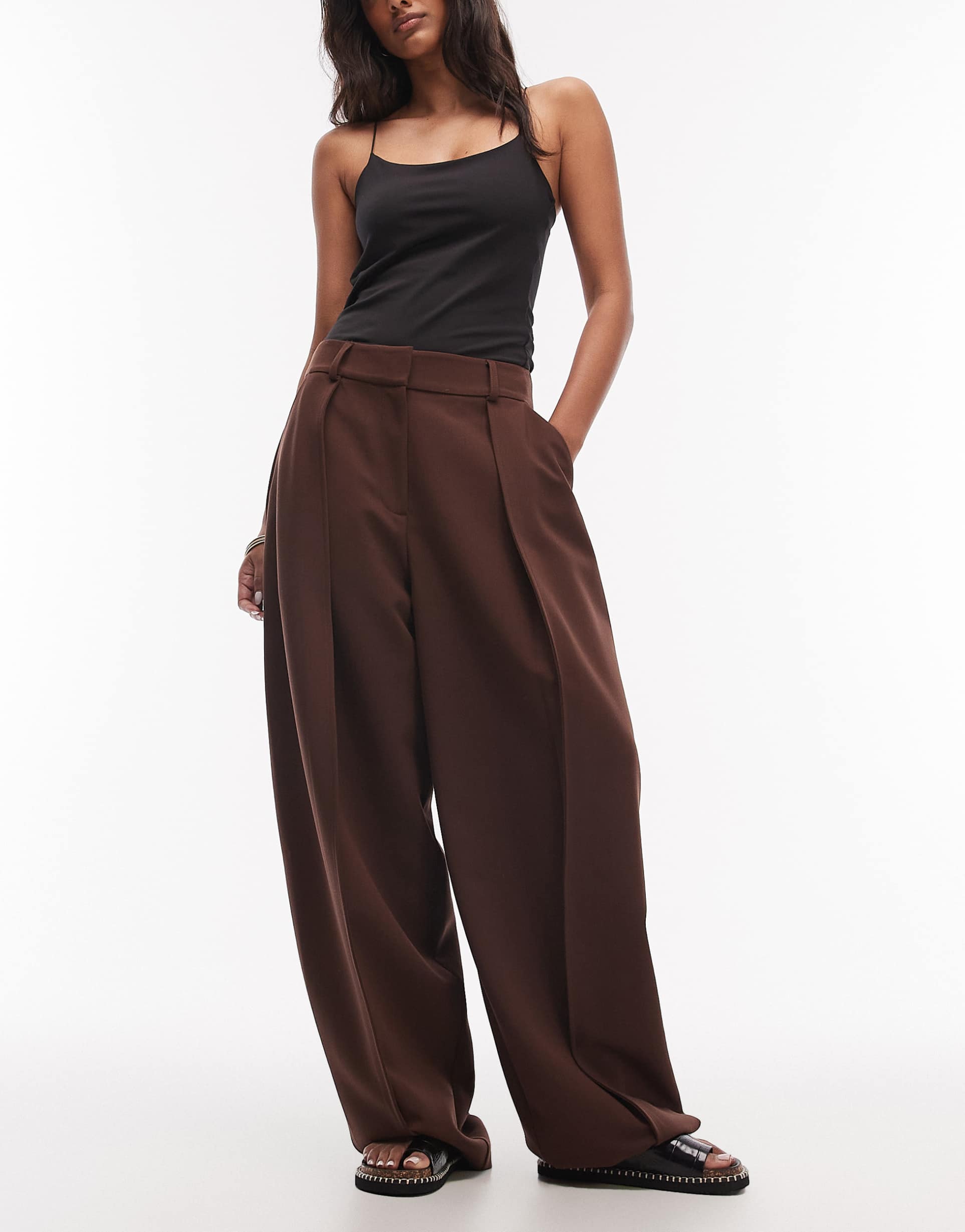 asos design relaxed barrel pants in dark chocolate