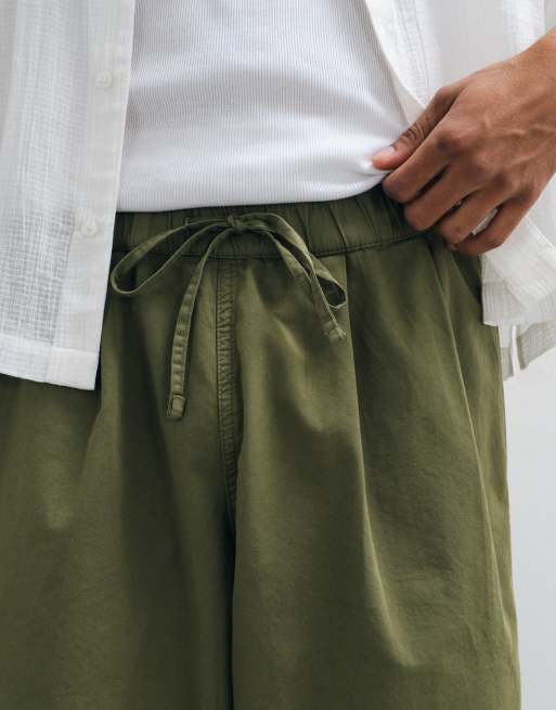 ASOS DESIGN relaxed barrel pants in olive green, 2 of 5