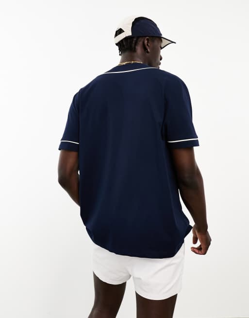 ASOS DESIGN Oversized Long Sleeve Baseball Jersey Shirt In Navy for Men