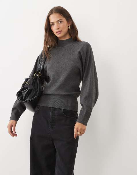 ASOS DESIGN relaxed batwing grown on neck jumper co-ord in charcoal - view 1