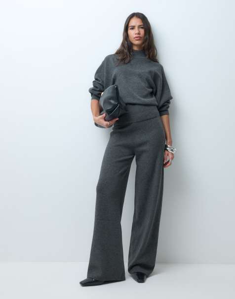 ASOS DESIGN relaxed batwing grown on neck jumper & straight leg trouser co-ord in charcoal - view 1