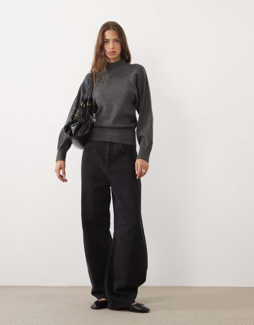 ASOS DESIGN relaxed batwing roll neck jumper in charcoal, 2 of 4
