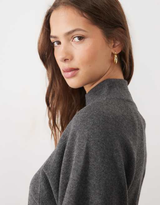 ASOS DESIGN relaxed batwing roll neck jumper in charcoal, 3 of 4