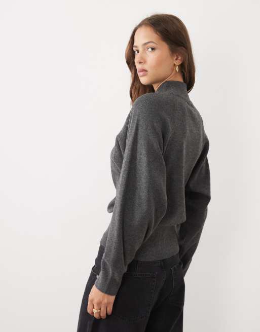 ASOS DESIGN relaxed batwing roll neck jumper in charcoal, 4 of 4