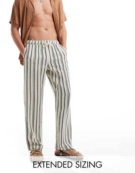 ASOS DESIGN relaxed beach pants in heavy weight textured navy and white stripe