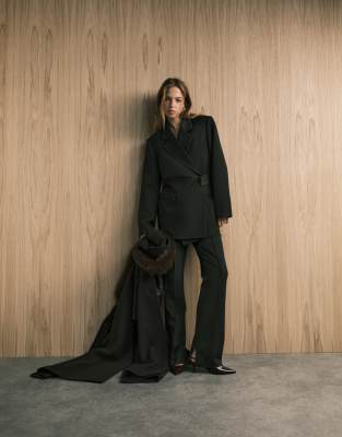 Asos Design Relaxed Blazer With Belt Detail In Black