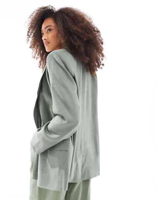 ASOS DESIGN relaxed blazer with linen in sage