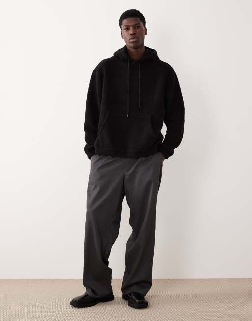 ASOS DESIGN relaxed borg hoodie in black, 2 of 5