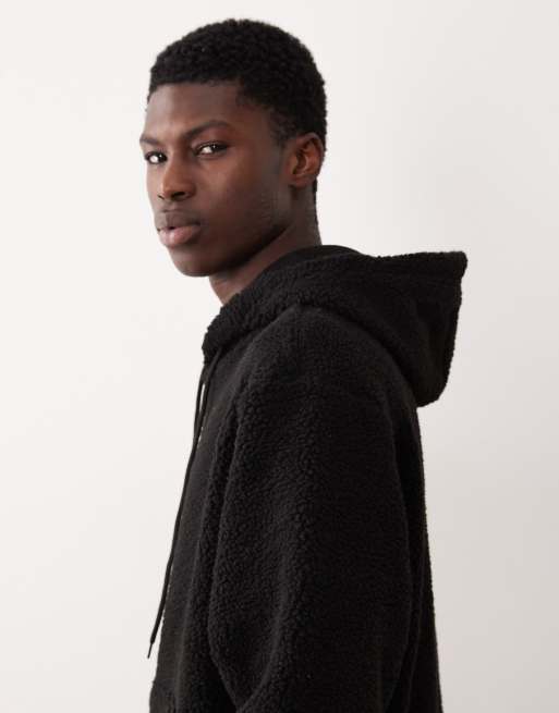 ASOS DESIGN relaxed borg hoodie in black, 4 of 5