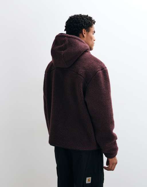 ASOS DESIGN relaxed borg quarter zip hoodie with nylon pockets in brown, 5 of 5