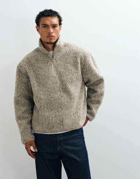 ASOS DESIGN relaxed borg quarter zip sweatshirt in ercu - view 1