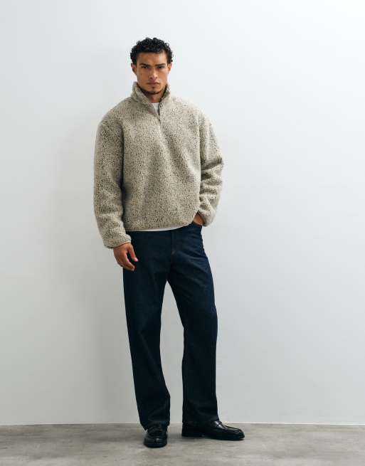 ASOS DESIGN relaxed borg quarter zip sweatshirt in ercu, 2 of 5