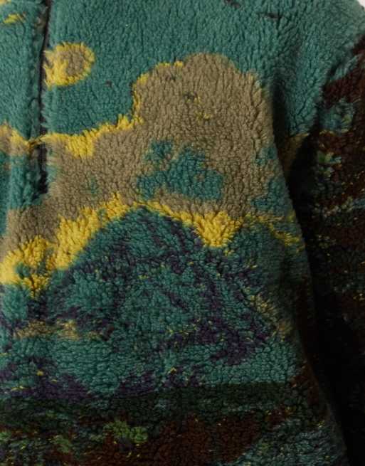 ASOS DESIGN relaxed borg quarter zip sweatshirt with scenic print in green