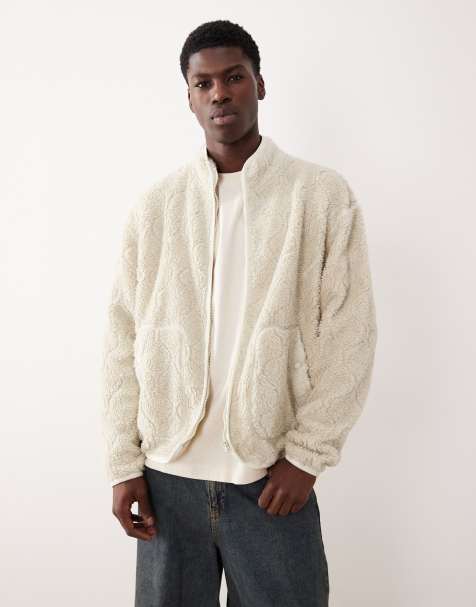 ASOS DESIGN relaxed borg zip through jacket in beige - view 1