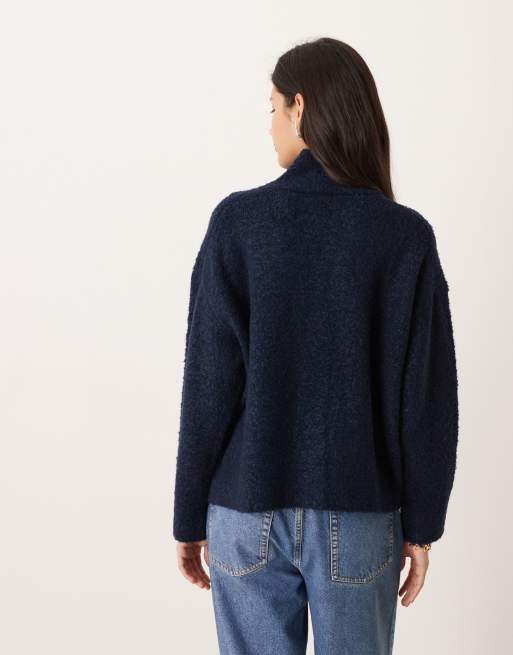 ASOS DESIGN relaxed boucle funnel neck jumper in navy, 4 of 4