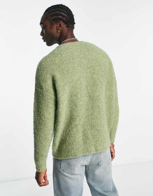 ASOS design relaxed boucle jumper with pocket in dark sage | ASOS