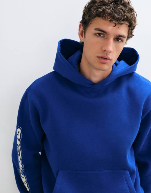 ASOS DESIGN relaxed boxig huvtröja med pigmenttryck i blått, 3 av 5