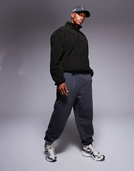 ASOS DESIGN boxy oversized half zip borg sweatshirt in khaki