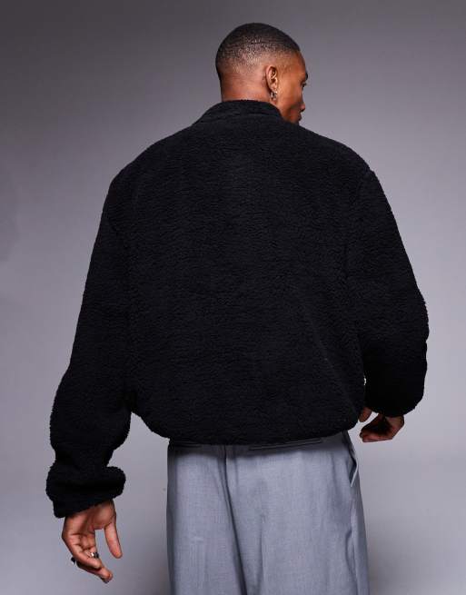 ASOS DESIGN boxy oversized half zip borg sweatshirt in black