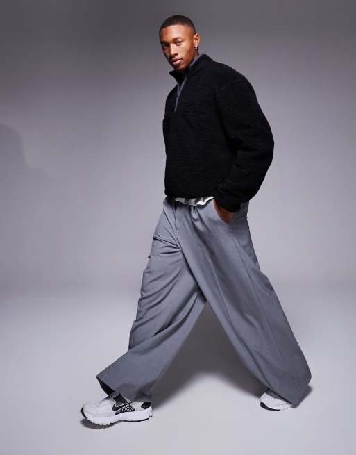 ASOS DESIGN boxy oversized half zip borg sweatshirt in black