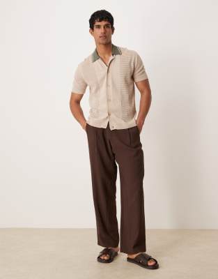 Asos Design Relaxed Boxy Button Up Knit Polo Shirt With Contrast Collar In White