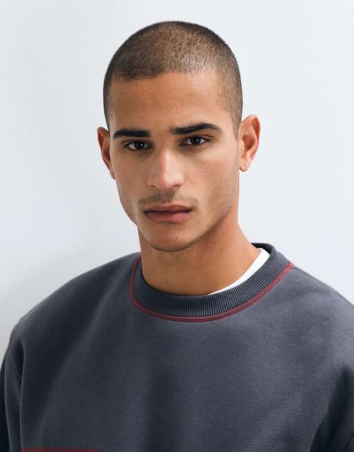 ASOS DESIGN relaxed boxy crew sweatshirt with contrast cover stitch in charcoal, 3 of 5