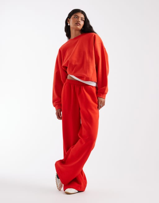 ASOS DESIGN relaxed boxy crop brushback sweat in tomato red, 2 of 4