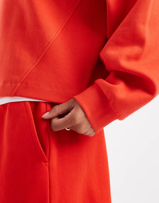ASOS DESIGN relaxed boxy crop brushback sweat in tomato red, 4 of 4