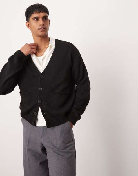 ASOS DESIGN relaxed boxy fit brushed knitted cardigan in black - view 1