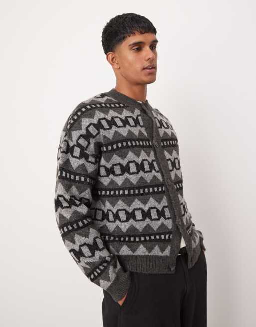 ASOS DESIGN relaxed boxy fit cardigan with fluffy pattern in gray
