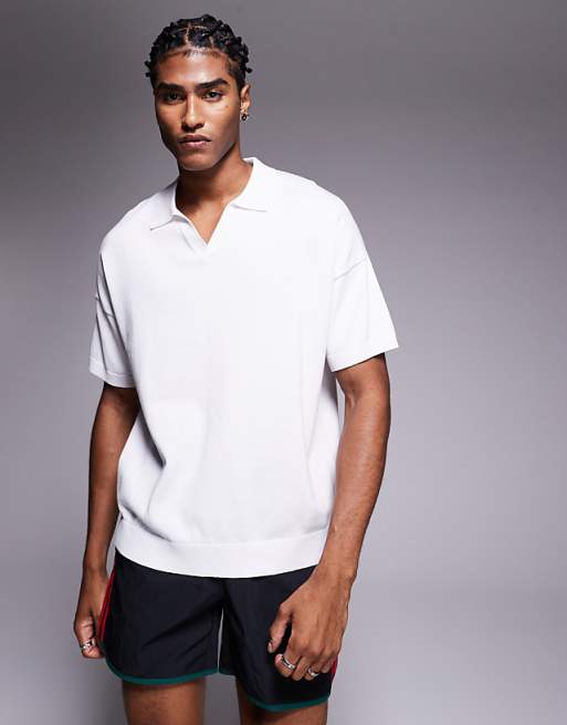 ASOS DESIGN relaxed boxy fit knit midweight cotton notch ASOS DESIGN relaxed boxy fit knit midweight cotton notch