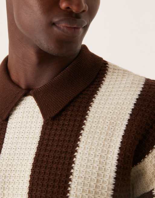 ASOS DESIGN relaxed boxy fit knit polo sweater in brown stripe