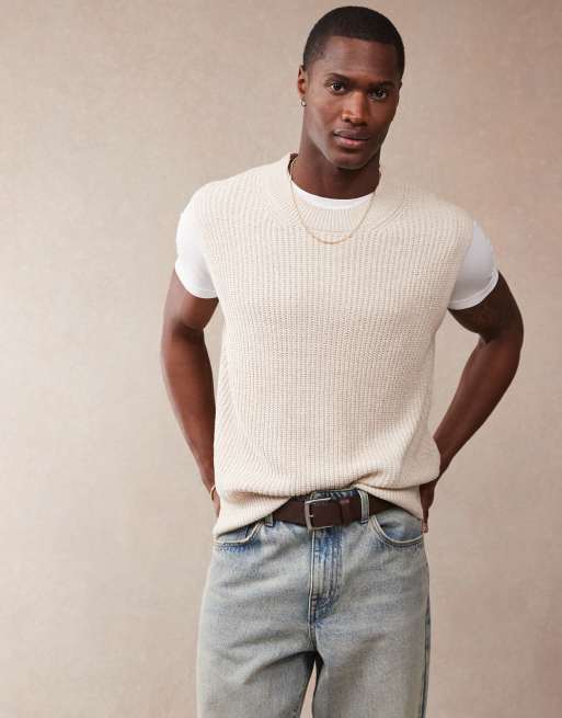 ASOS DESIGN relaxed boxy fit knit vest in beige