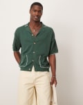 [ASOS DESIGN] ASOS DESIGN relaxed boxy fit knitted button-through polo with blanket stitch in dark green XL Dark green