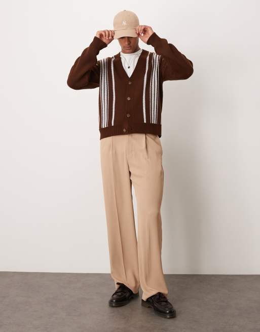 ASOS DESIGN relaxed boxy fit knitted cardigan in brown stripe detail, 2 of 4