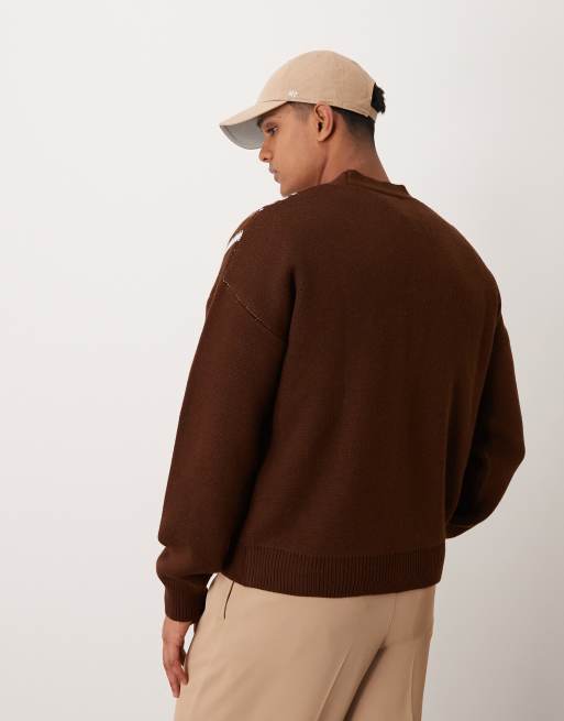 ASOS DESIGN relaxed boxy fit knitted cardigan in brown stripe detail, 3 of 4