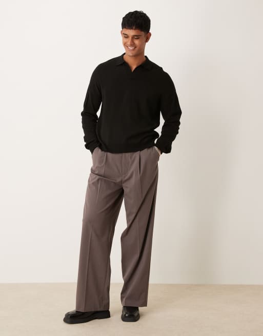 ASOS DESIGN relaxed boxy fit knitted long sleeve notch neck polo in black, 2 of 4