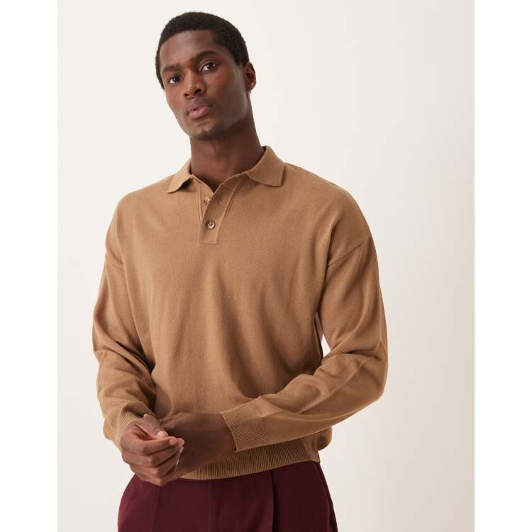 ASOS DESIGN relaxed boxy fit knitted long sleeve polo in