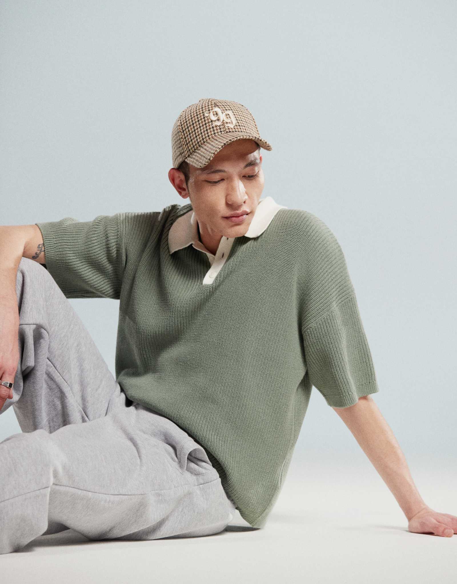 Трикотажное поло свободного кроя от ASOS DESIGN свободного кроя с рукавами длиной 3/4 темно-зеленого цвета