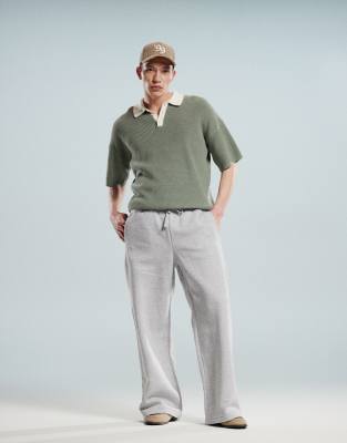 Asos Design Relaxed Boxy Fit Knitted Polo With 3/4 Length Sleeves In Green