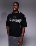 [ASOS DESIGN] ASOS DESIGN relaxed boxy fit knitted polo with sport pattern in black S BLACK