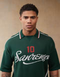 [ASOS DESIGN] ASOS DESIGN relaxed boxy fit knitted polo with sport pattern in dark green-Neutral S Dark green