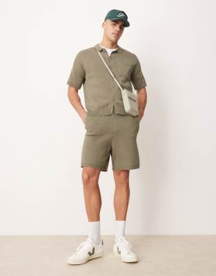 Asos Design Relaxed Boxy Fit Midweight Knitted Cotton Button Through Polo In Green