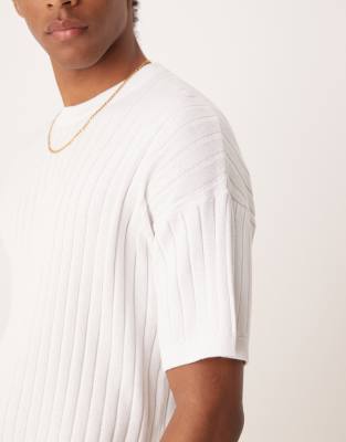 Asos Design Relaxed Boxy Fit Ribbed Knit T-shirt In White