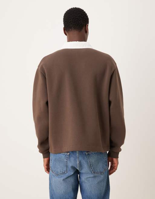 ASOS DESIGN relaxed boxy fit rugby polo sweatshirt in brown
