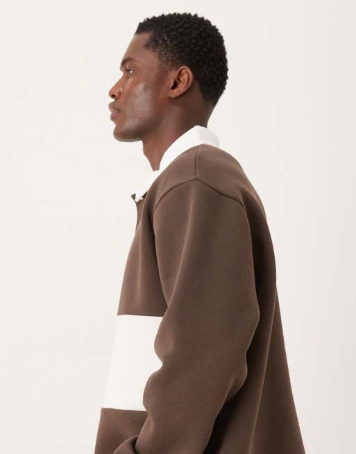 ASOS DESIGN relaxed boxy fit rugby polo sweatshirt in brown