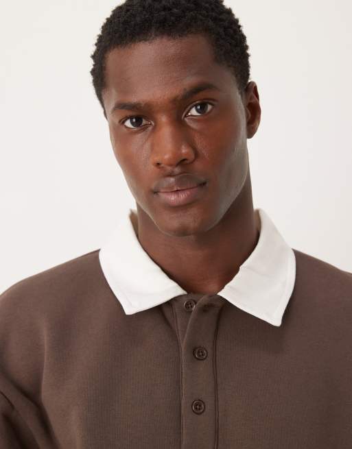 ASOS DESIGN relaxed boxy fit rugby polo sweatshirt in brown