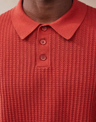 Asos Design Relaxed Boxy Fit Texture Knit Polo In Red