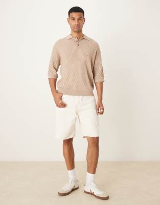 Asos Design Relaxed Boxy Fit Textured Knit Polo In Brown