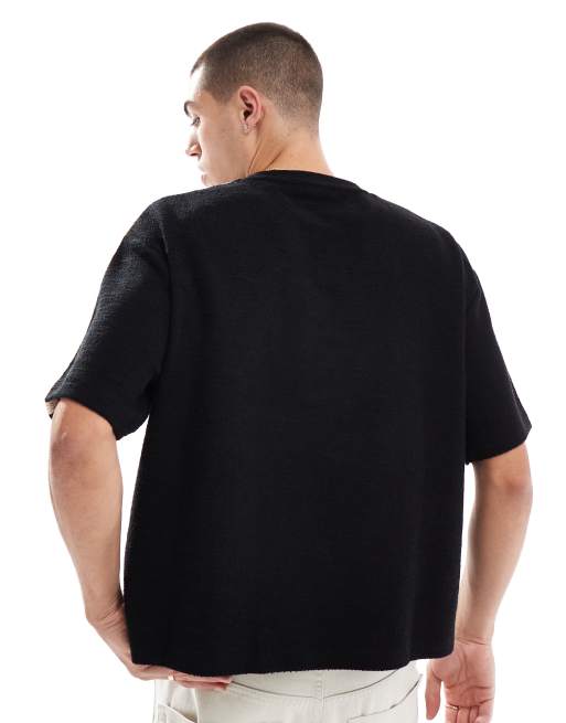 ASOS DESIGN relaxed boxy heavyweight t-shirt in black lace with taping, 2 of 4